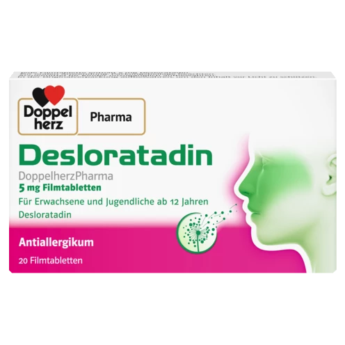 Abbildung der Produktverpackung DoppelherzPharma Desloratadin DoppelherzPharma 5 mg Filmtabletten Frontansicht